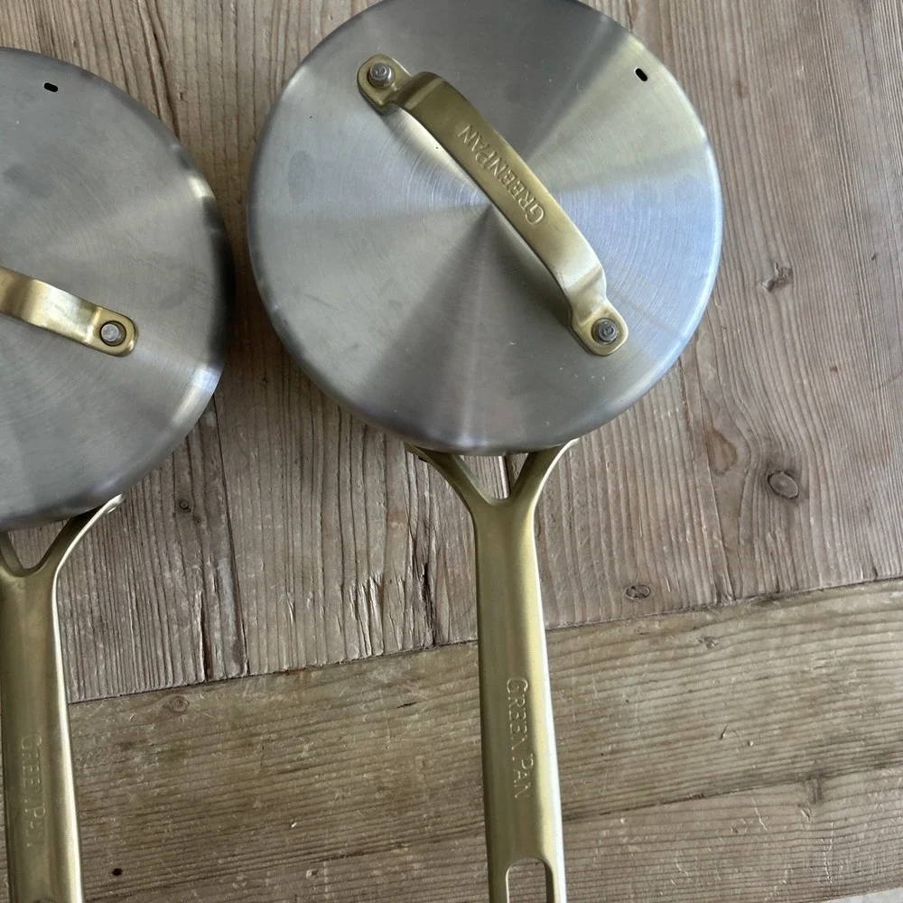 2 Williams-Sonoma GreenPan Reserve Ceramic Pans Twilight w/Gold Handle W/ Lids